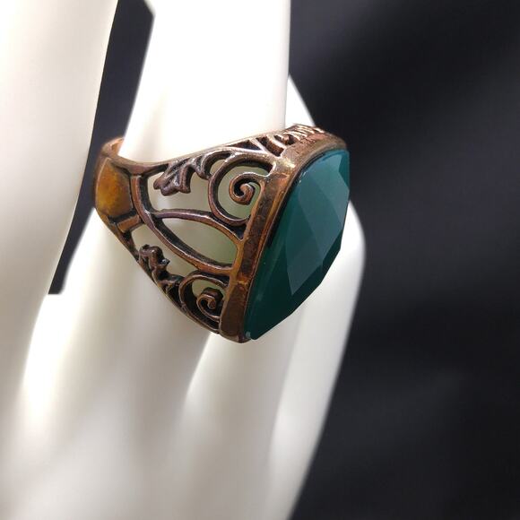 Barse Green Gemstone Ring, US Size 7 1/4, Bronze Copper Band - Picture 8 of 10